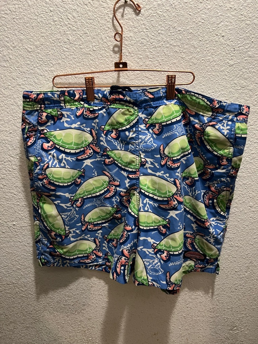 Vineyard Vines Blue Swim Trunks with Green Turtle Print